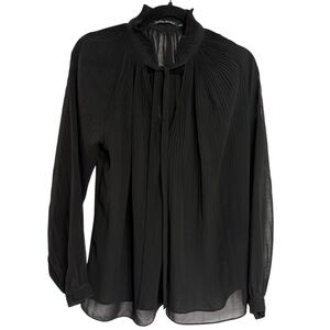 Debbie Shuchat Black Pleated Sheer Blouse Size M
